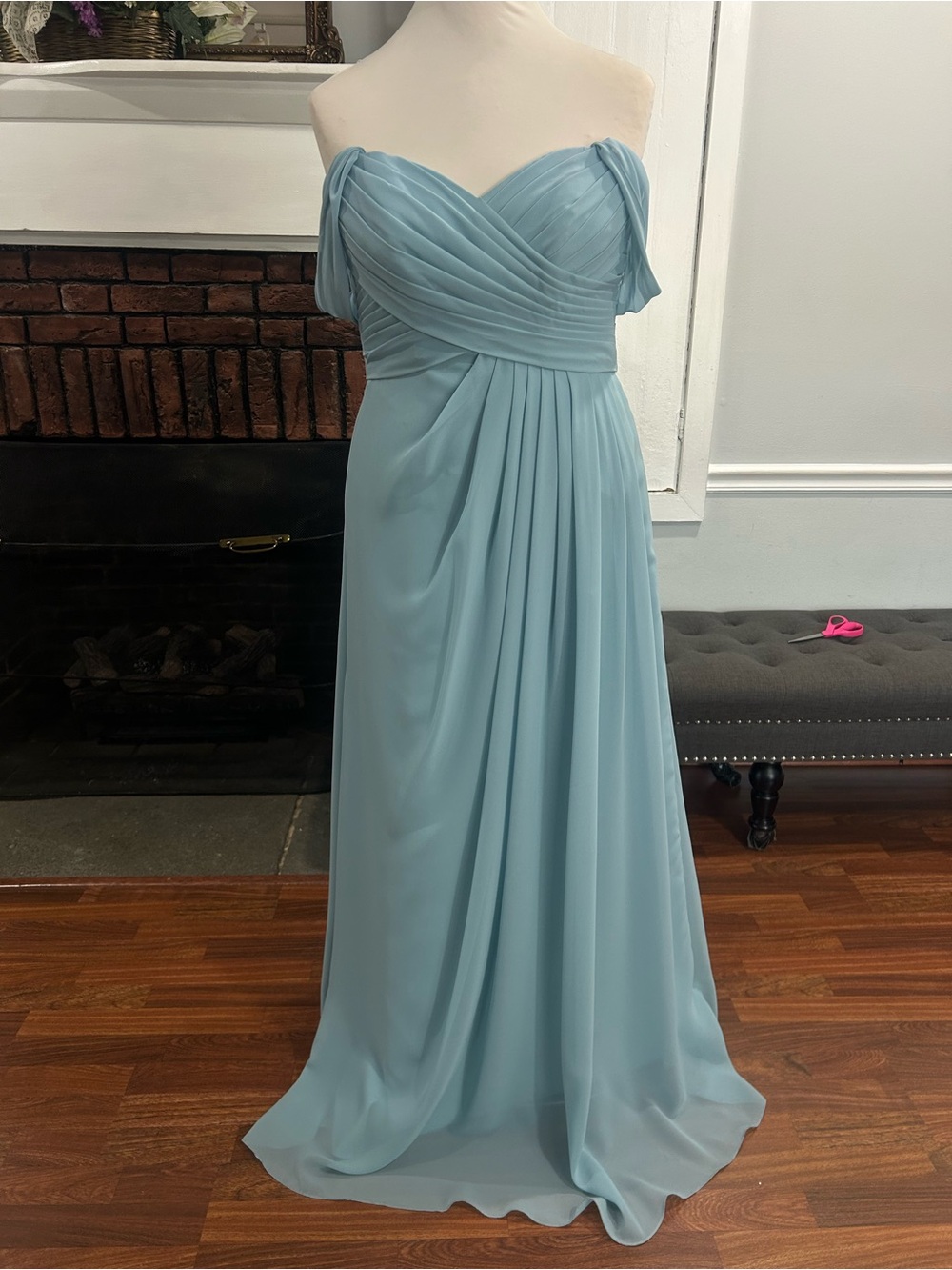Sorella Vita 8630 Evening Mist color Off-Shoulder Chiffon Bridesmaid Dress - Picture 3 of 9
